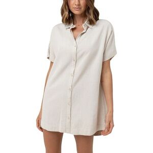 Rhythm Linen + Cotton Classic Shirt Dress, Oat XS